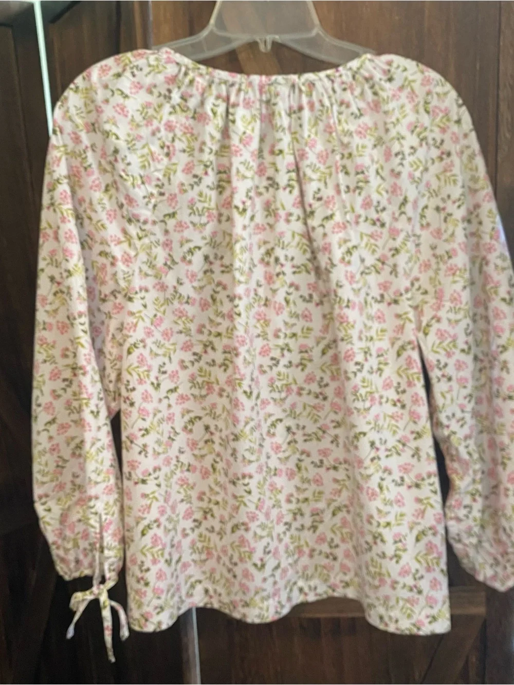J. Crew Pink Floral Tie-Neck Button-Front Blouse